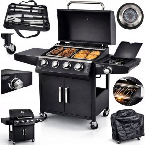 Grill gazowy Riwall Szwagier 0,5l - 5 palnikowy 4+1 + pokrowiec + sztućce
